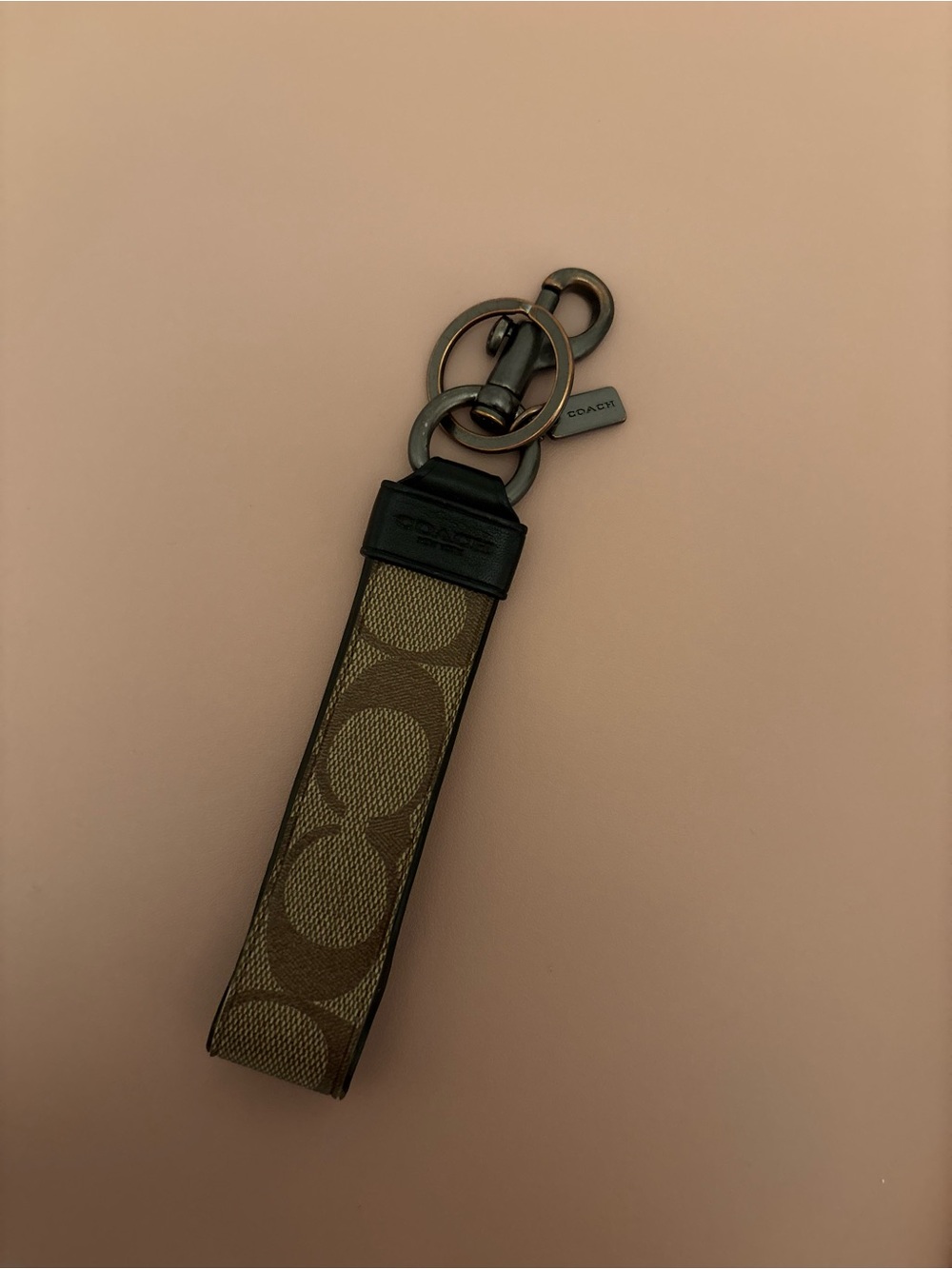 Coach Brown Signature Canvas Key Ring Strap with Gunmetal Hardware